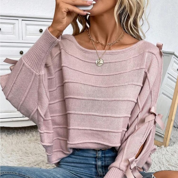 Essnce Batwing Sleeve Knot Detail Split Sleeve Sweater - Picture 2 of 7